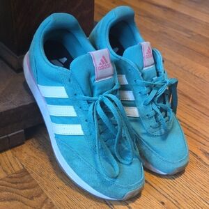 Adidas Women's Teal and White Sneakers